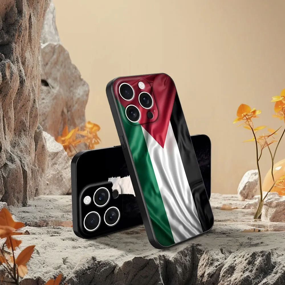 Mobile Phone Case For iPhone 18 17 16 13 15 12 Mini 14 Pro Max 11 16e X XR XS 7 6s Plus 5s TPU Black Cover Palestine Map Arabic view 6