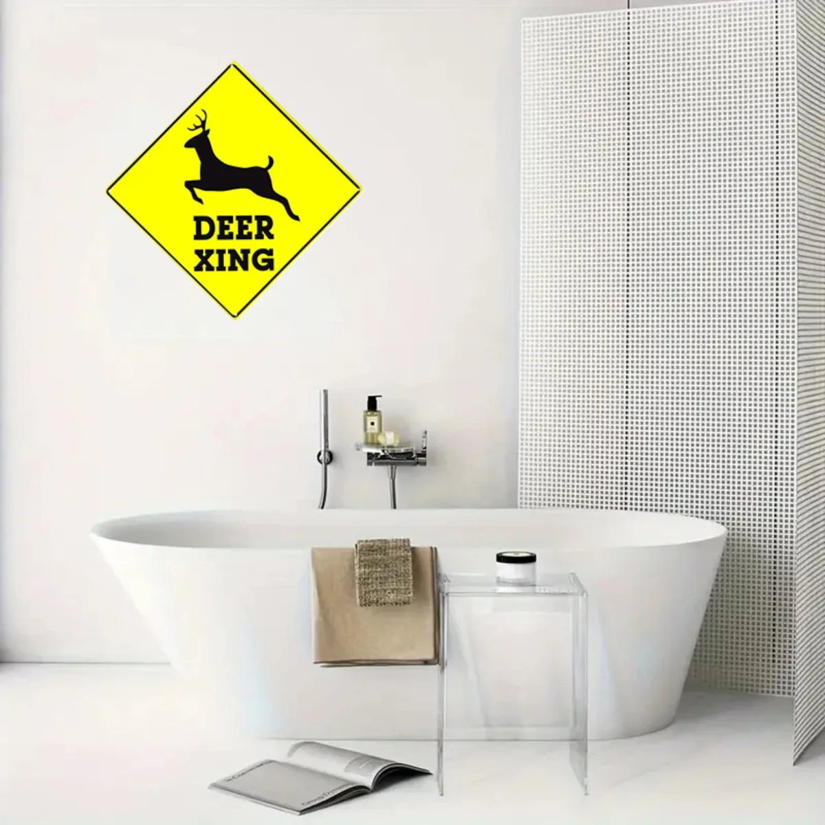 علامة طريق من القصدير المضحكة مقاس 8 × 8 بوصة - ديكور معدني رباعي الأطراف أصفر مع صورة ظلية للديك للحديقة والمنزل #4