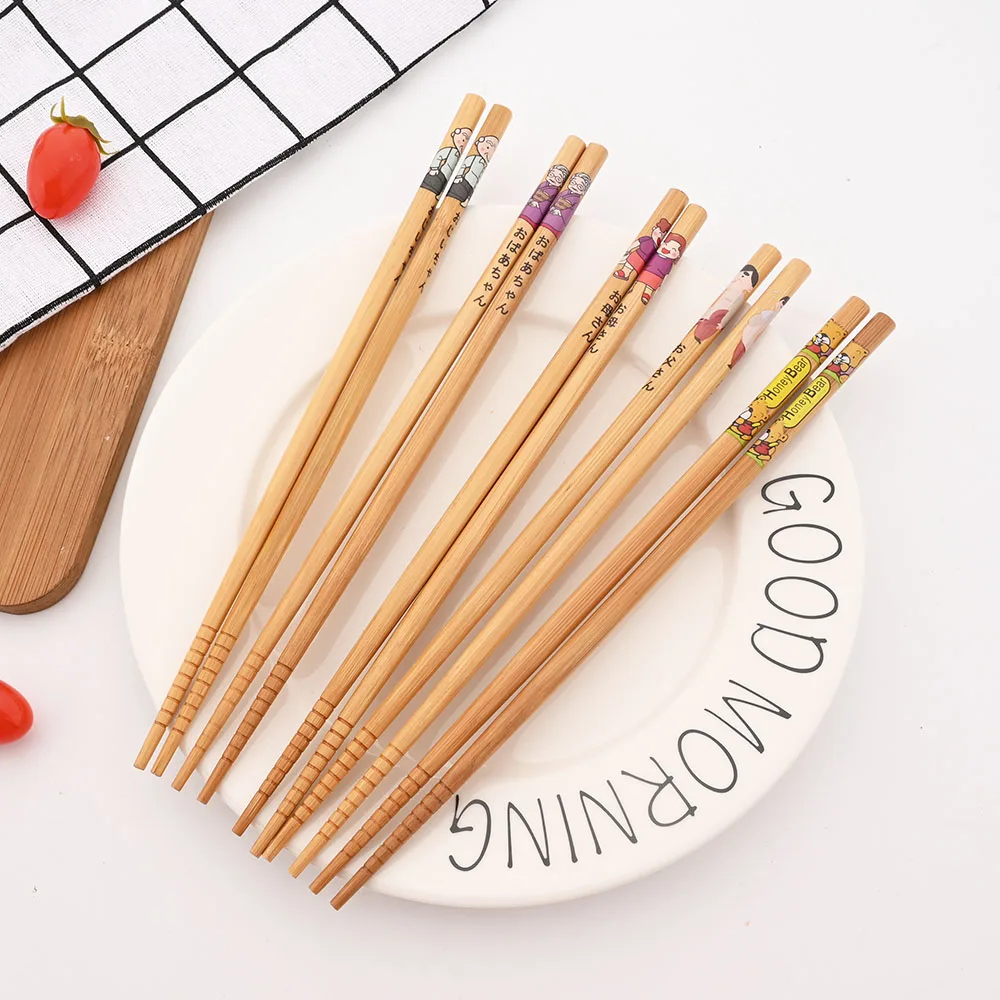 Bamboo Chopsticks Tableware 5 Pairs Non-Slip Japanese Natural Wood Sushi Food Multi Color Household Long Chopsticks Set