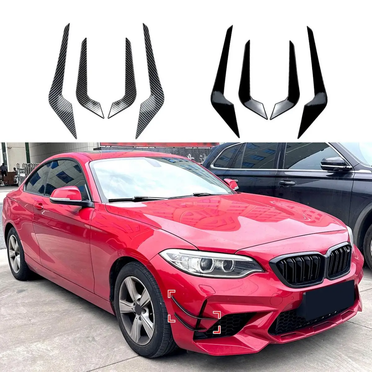 

4Pcs Gloosy Black Front Bumper Side Splitters Car Fog Wind Knife Cover Stickers For BMW 2 Series F87 M2 2016-2021Car Accessories