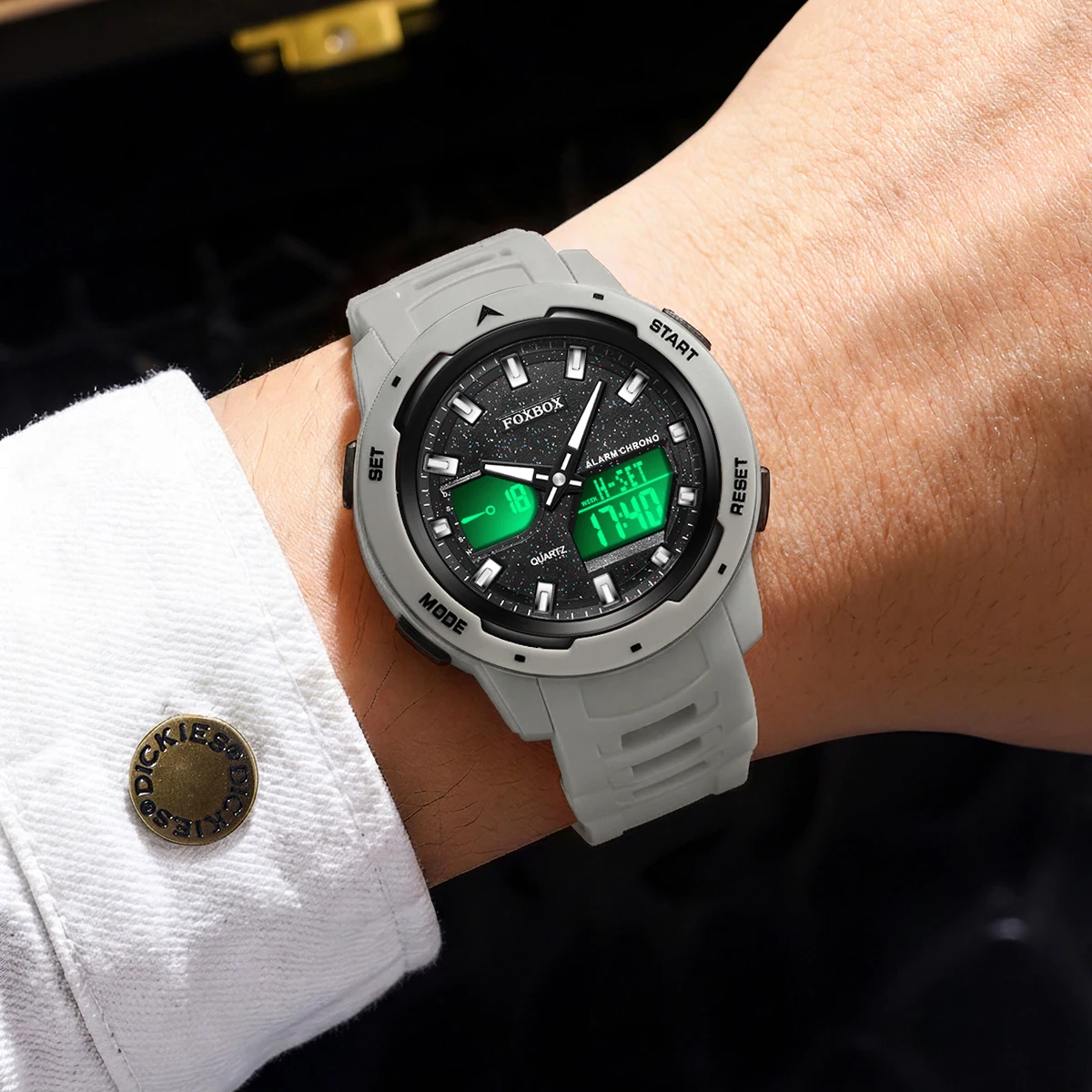 

FOXBOX TOP mens wristwatch LED luminous military watches for men sports mens watch alarm clock dual display quartz Men's Gift