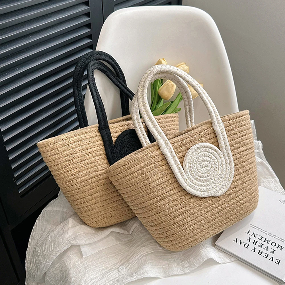 Summer Straw Top-Handle Bags Women's Elegant Handbag Handwoven Bucket Bags Ladies Wrist Bag Beach Bags Female Clutch Bag Purse