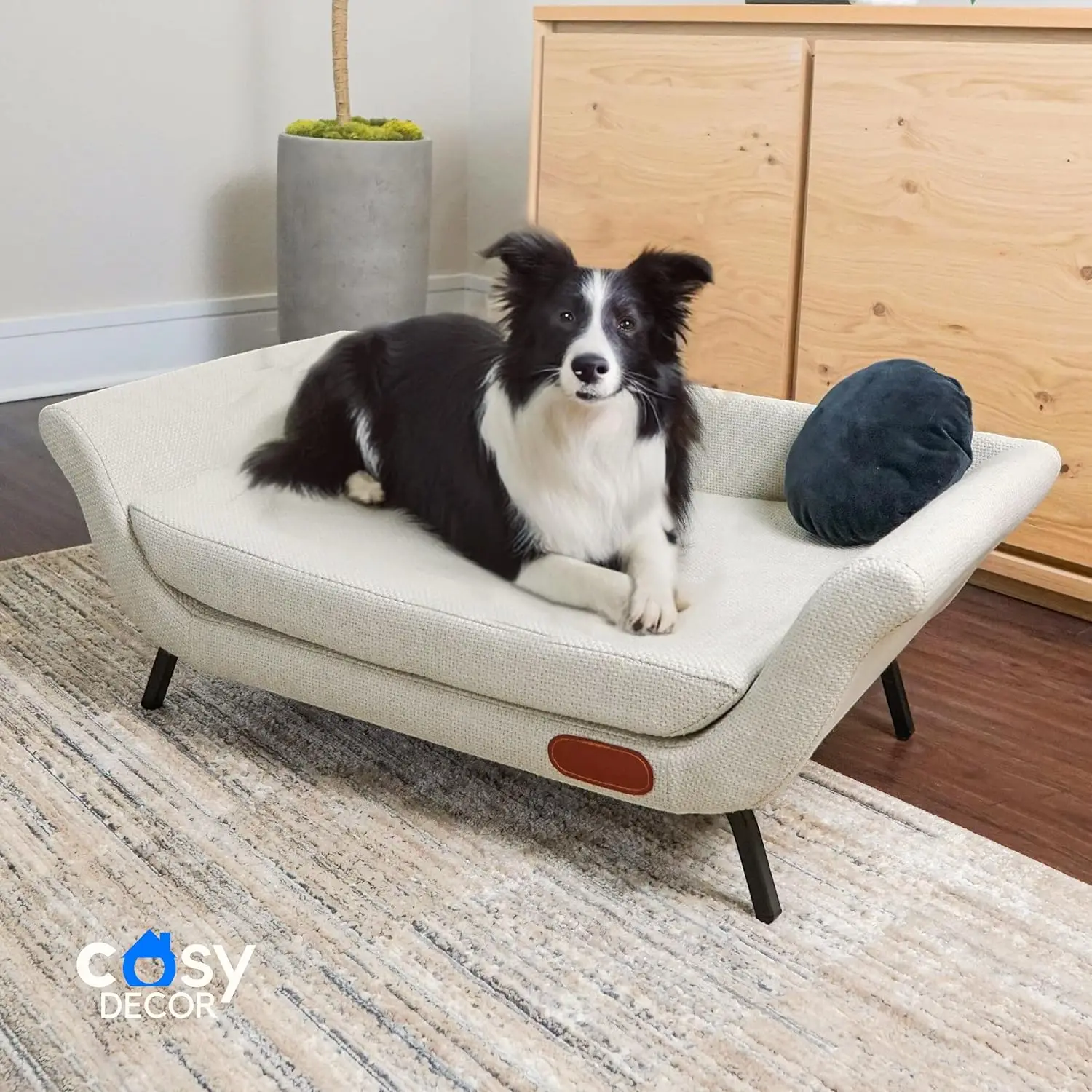 

Modern Pet Couch for Dogs Premium - Medium Elevated Sofa Bed with Storage Pocket - Holds 130 LBS - High Comfort Level