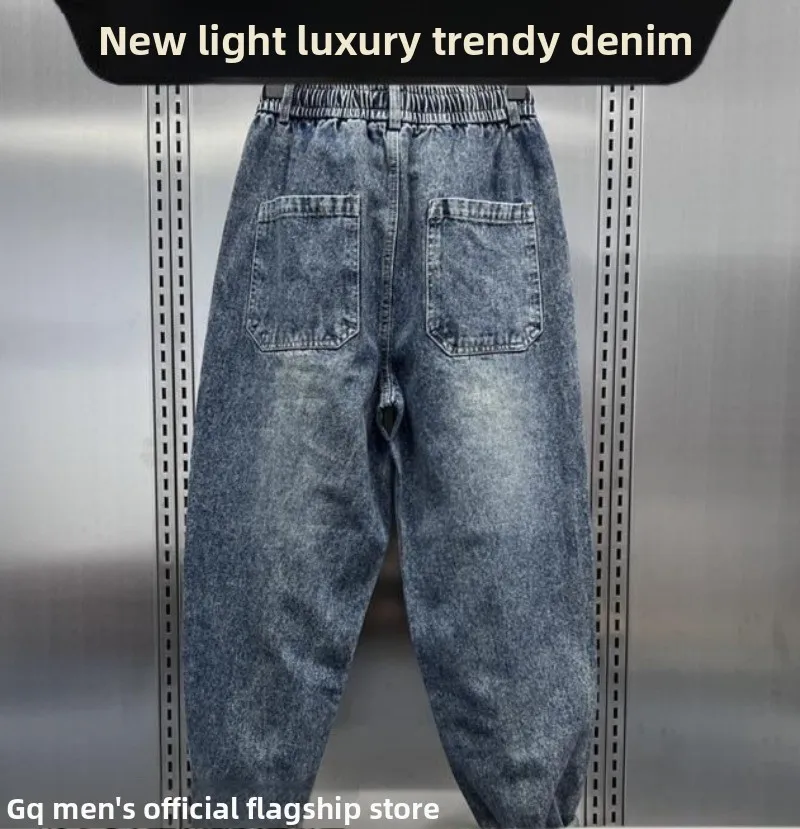 Luxury Man Clothing Washed Polished White Summer Loose Straight Jeans Men's Retro Thin Casual Pants Ripped Drawstring Dad Pants view 3