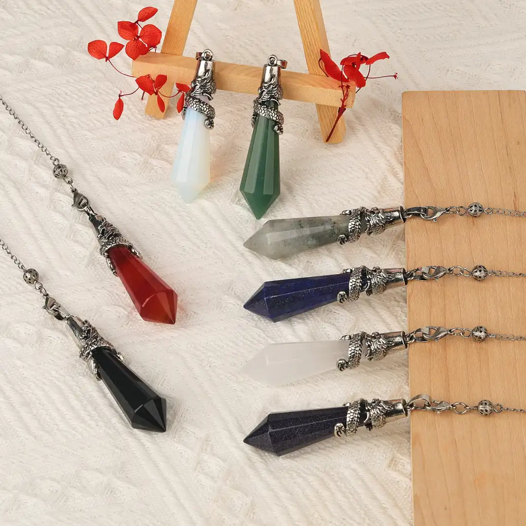 Dragon Crystals Pendulums for Dowsing Natural Stone Quartz Pendant Divination Pendulum Amulet 12 Faceted Balancing Pendulo