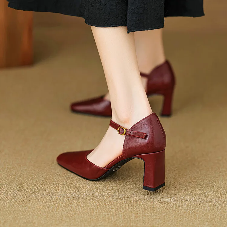 Black Cow Leather Women Pumps Square Toe Single High Heels Mary Jeans Vintage Brown Office Work Stilettos Beige Shallow Zapatos