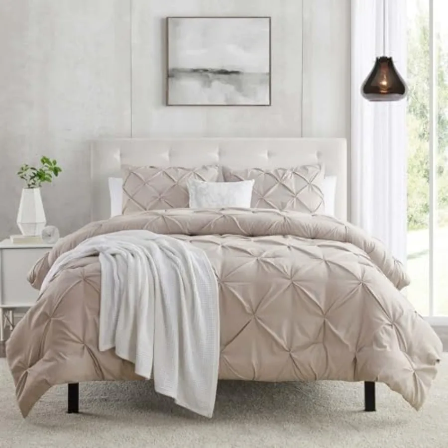 

Duvet Cover Size 3 Pcs Pintuck Comforter Set 1 Duvet Cover 1x98 with 2 Pillow Shams Ultra Soft Microfiber Bedding Pinch Pleated
