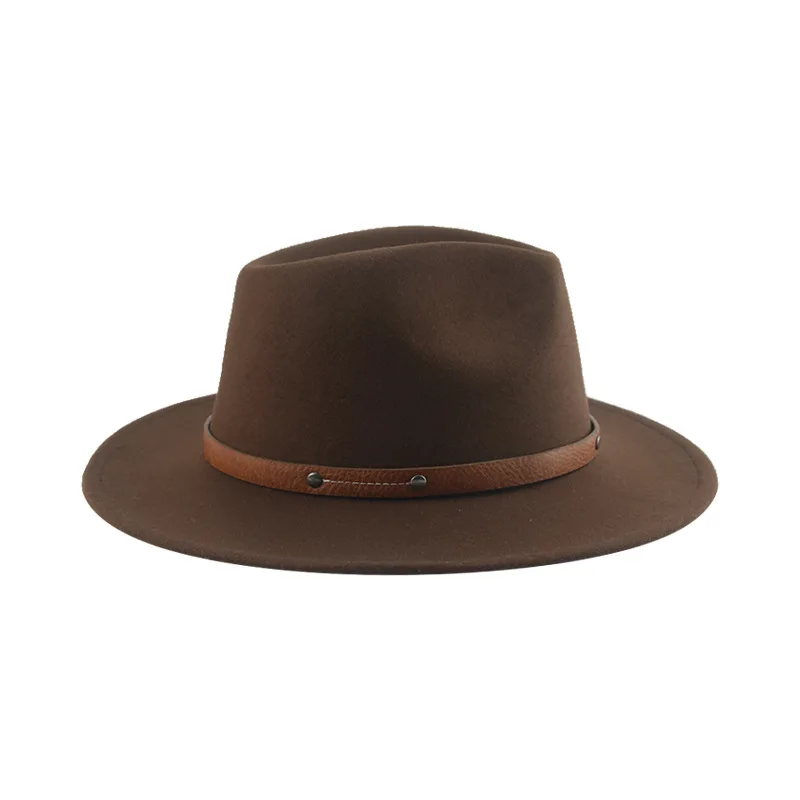 Sombrero de ala ancha de Jazz, sombrero de fieltro de piel de ala plana, Retro, Europa y América, vaquero occidental tibetano, montar a caballo, cuero cruzado