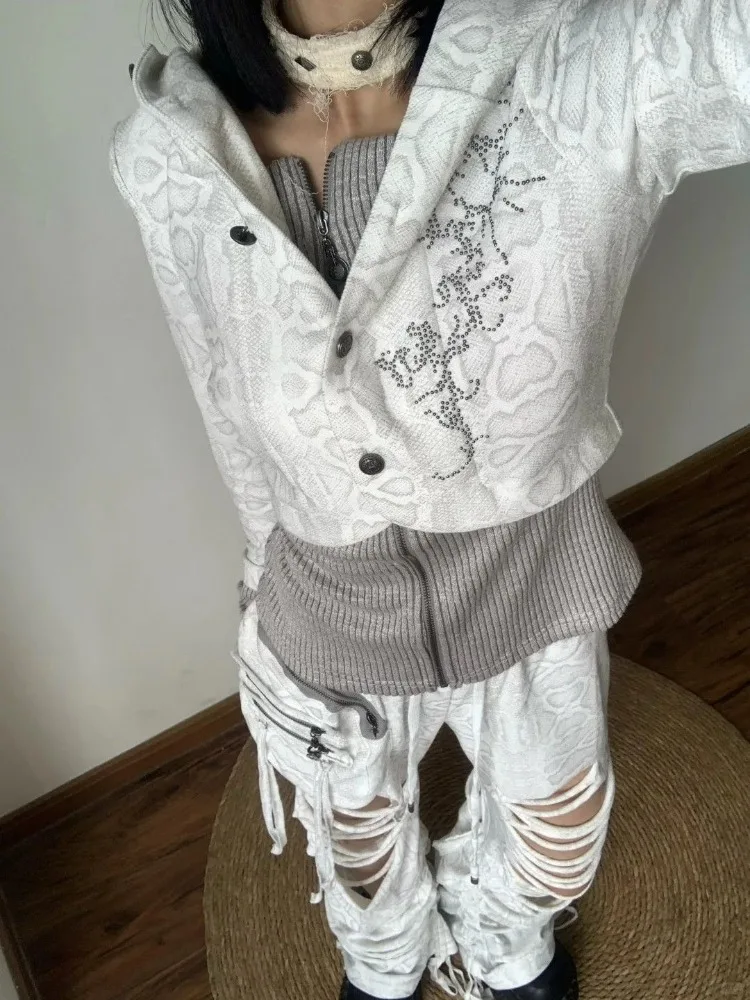 

Вязаный свитшот с капюшоном в американском стиле субкультуры в стиле панк, осенний модный кардиган, топ, женская одежда Y2k, гранж, Sudaderas Para Mujer