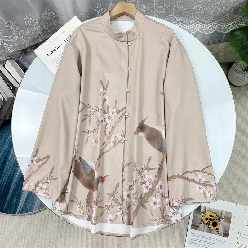 

Stunning Spring 2025 Women's Long Sleeve Print Shirt Single Button Stand Collar Top Fashionable Elegant Ladies' Premium Shirt