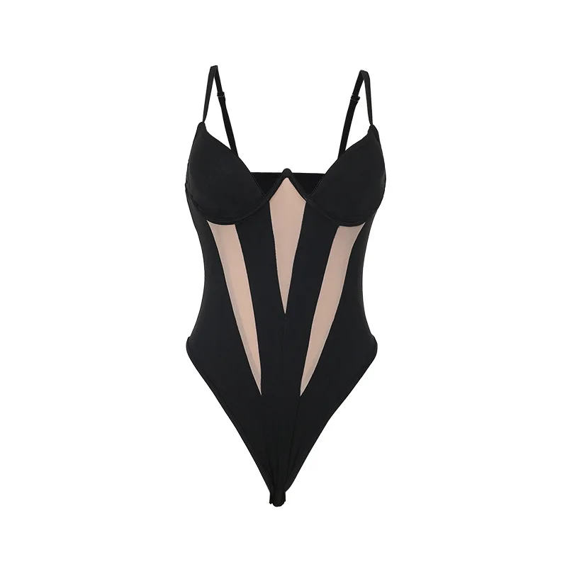 New European and American spicy girl camisole with hollow out splicing sexy black fashionable slim fit inner vest