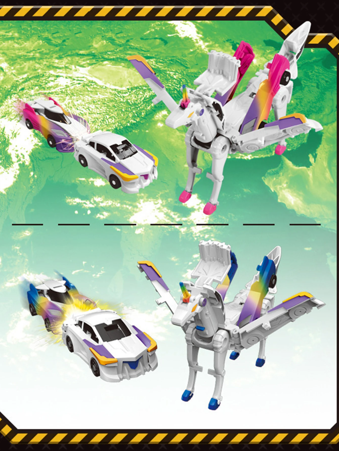 A magnetic deformation combination plastic toy car, two small cars collide and deform into a flying carriage, a children's toy c