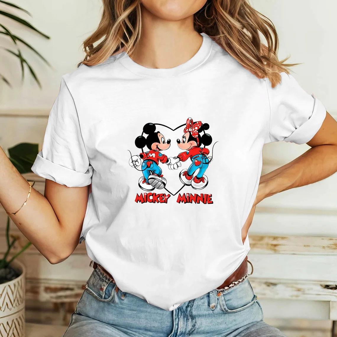 

Disney Mickey Vintage Classic Avatar Print Women's Crew Neck Casual T-Shirt with a novel design
