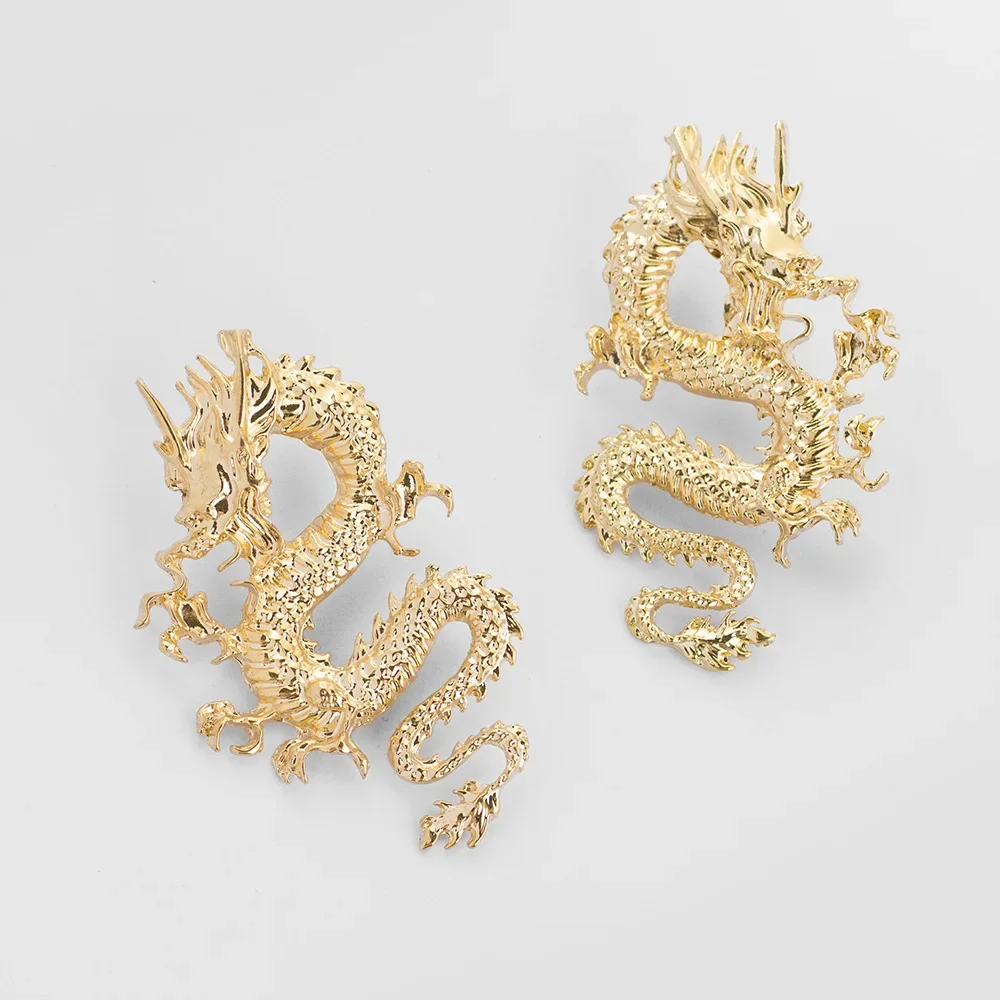 

Chinese Style Twisted Dragon Earring Cool Gold Silver Color Metal Animal Pendant Unique Drop Earring Statement Party Jewelry