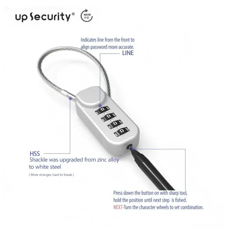 Portable Zinc Alloy 4 Digit Password Lock Wire Rope Anti-theft Backpack Zipper Lock Padlock Luggage Combination Lock Travel image 4
