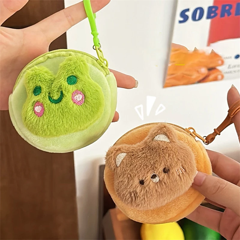 Cartoon Plush Coin Purse Pouch para crianças Carteira animal Zipper Coin Bag Saco de armazenamento de fone de ouvido Urso, Frango, Sapo, Moda