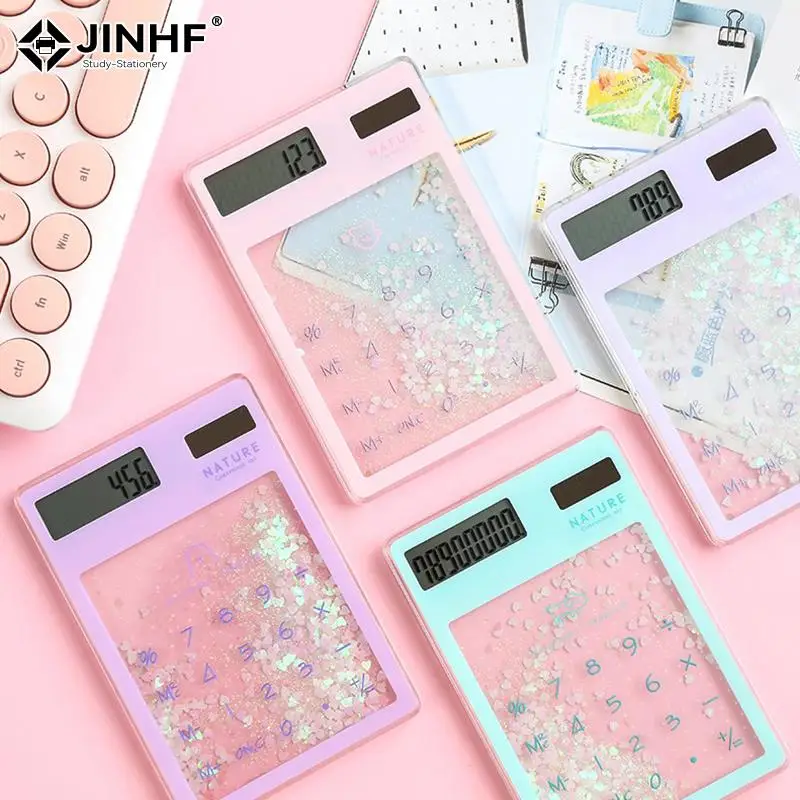 Creative Quicksand Cute Calculator Transparent Calculator Solar Energy Calculator Student Portable Touch Mini Solar Calculator
