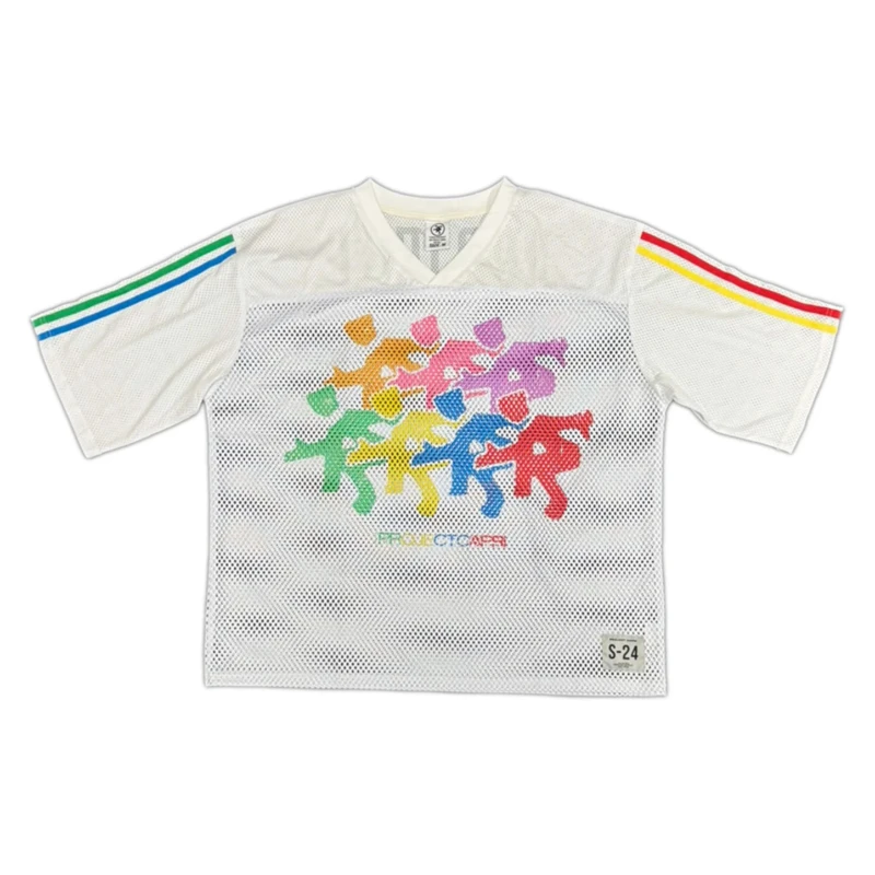 

Summer loose letter printed round neck short sleeved fashionable retro men's and women's mesh top for commuting