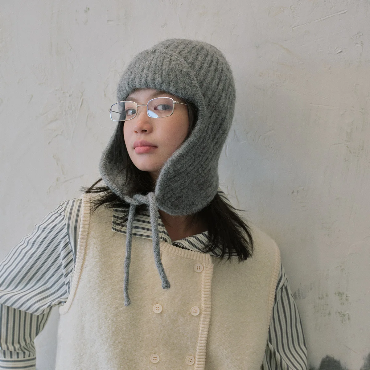 

Women's Winter Wool Blend Beanie - Solid Color Ear Flap Knit Hat, Soft Touch with Adjustable Drawstring