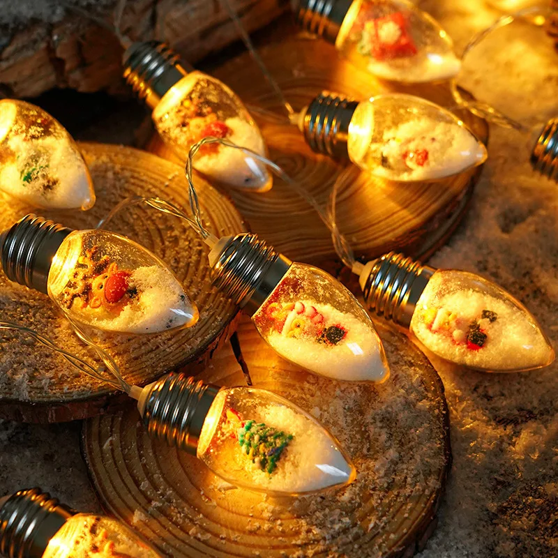 10/20LEDS Globe Bulb String Light Fairy Garland light with Snowflake Ornament for Home Patio Fireplace Christmas Xmas Tree Decor