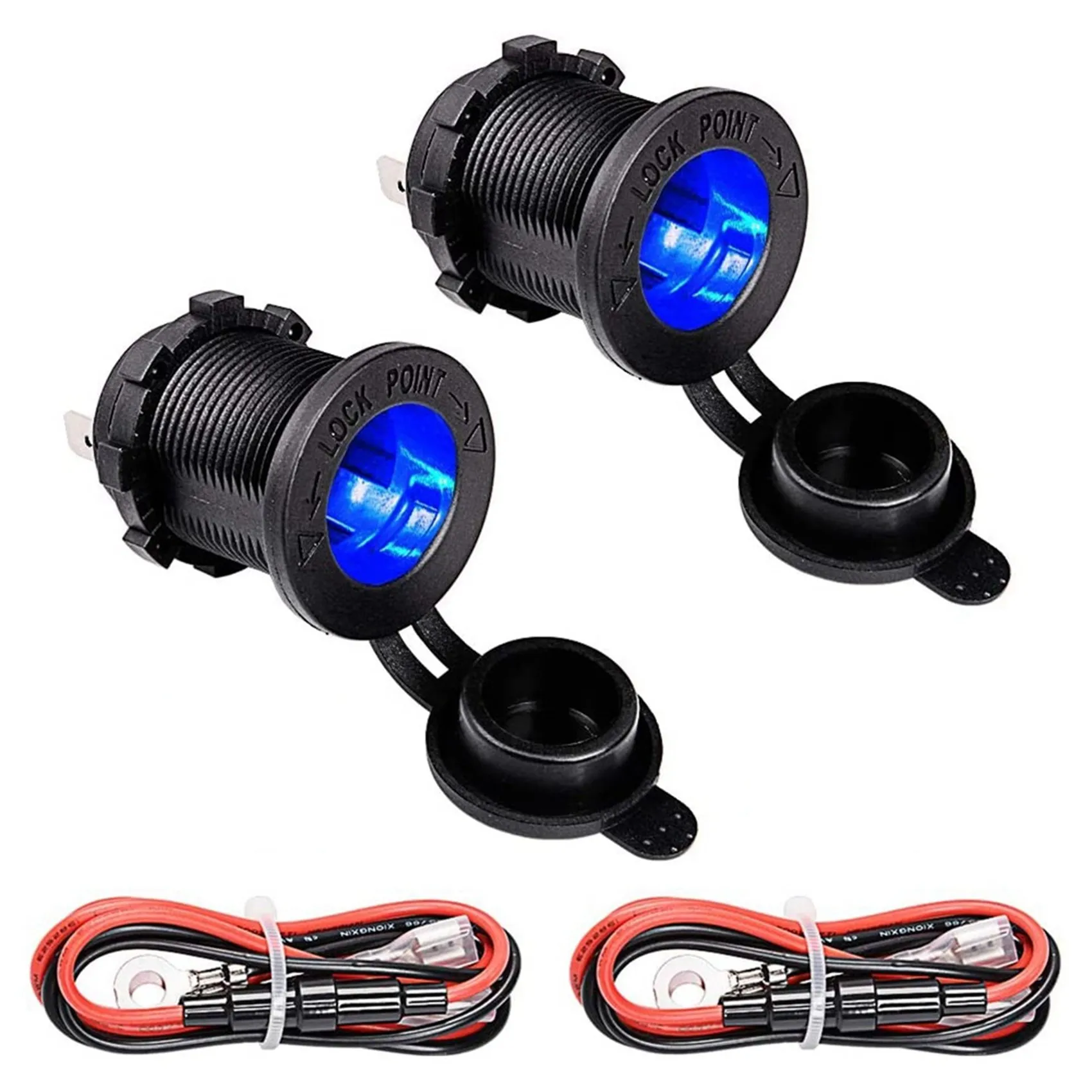 2 Pack Oplader Aansteker Met Blauwe Led Indicator, Auto Aansteker Oplader Socket 0.6 M Aansluiting Kabelbaan Marine Motorfiets