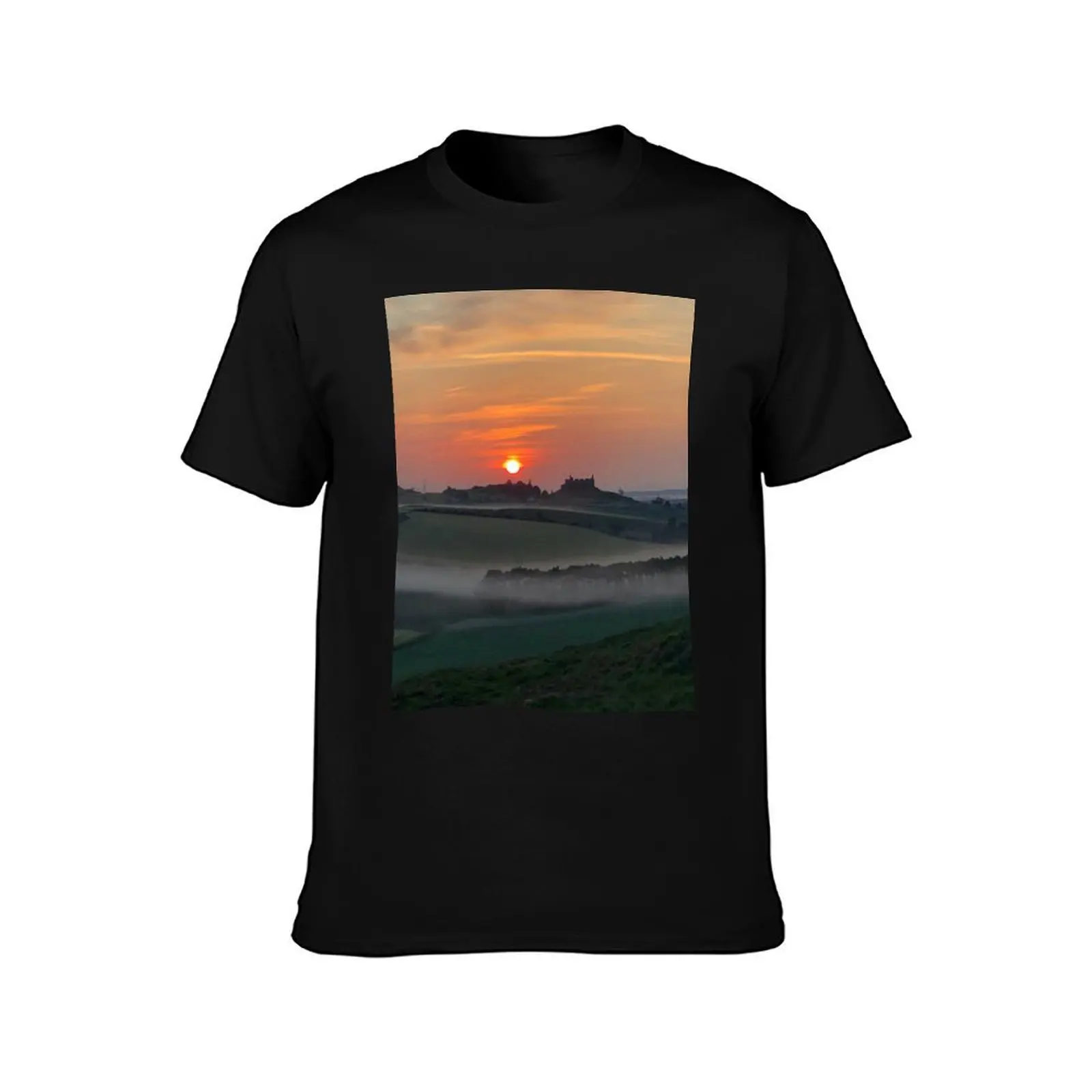 Misty morning glow over Hume Castle near Kelso, Scottish Borders T-Shirt man t shirts cotton T-Shirt