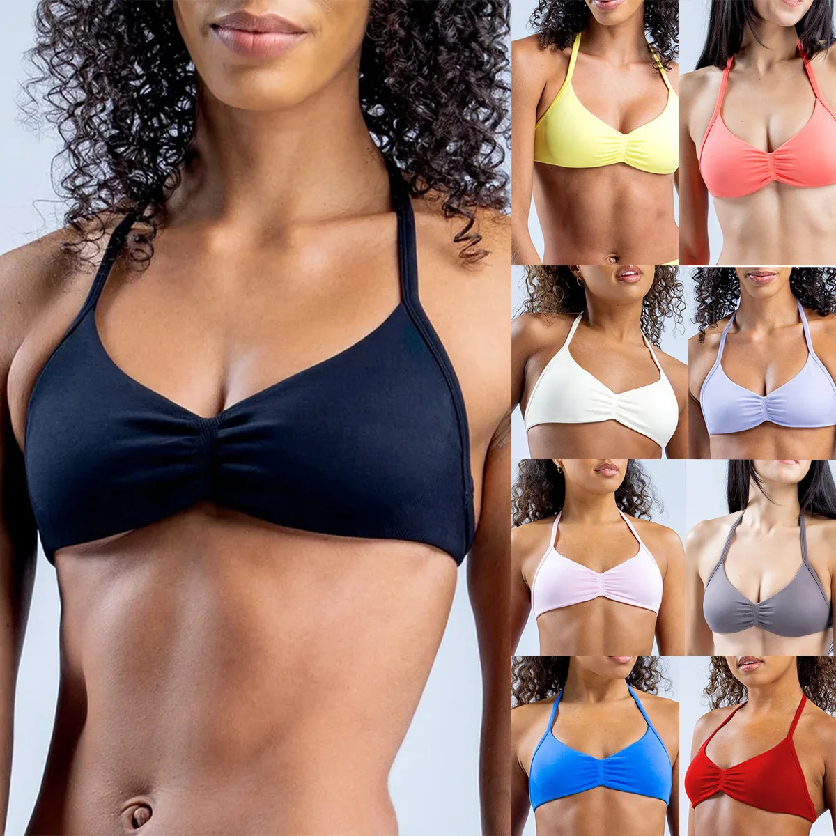 

Seamless high elastic nylon neck beauty back fitness sports bra pleated quick drying yoga vest women 2025 new