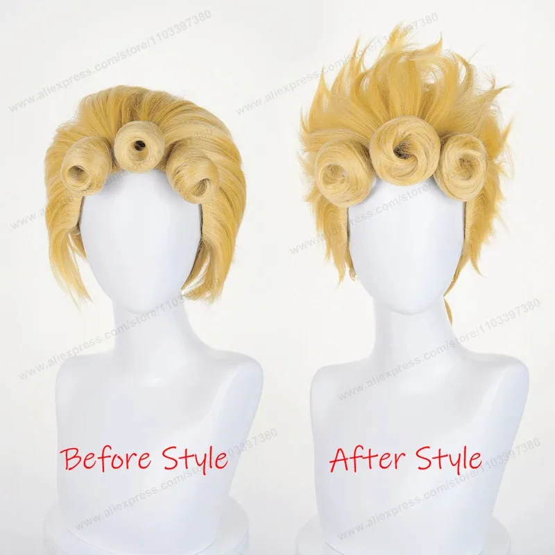 Giorno Giovanna Cosplay Synthetic Wig 58cm Short Golden Men Hair Anime Halloween Wigs Resistant to Heat;3'f,6;t.8' view 3