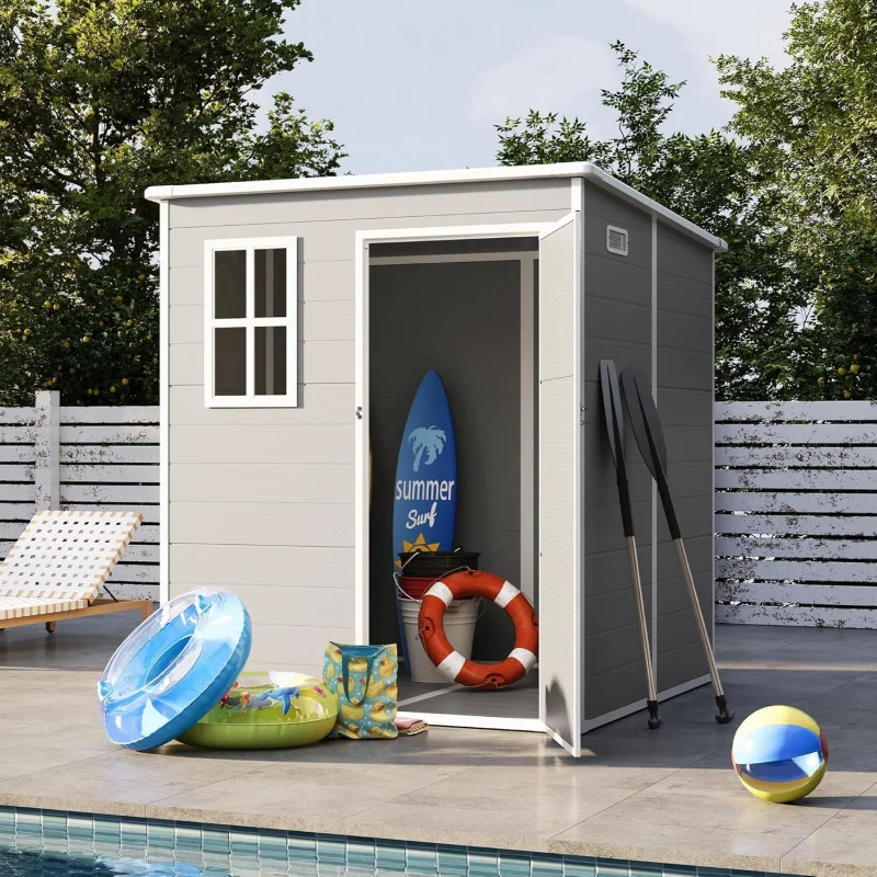 

TTX Storage Shed 6 x 6 FT, Resin Garden with Floor Plastic Patio Outdoor Lockable Door QZ