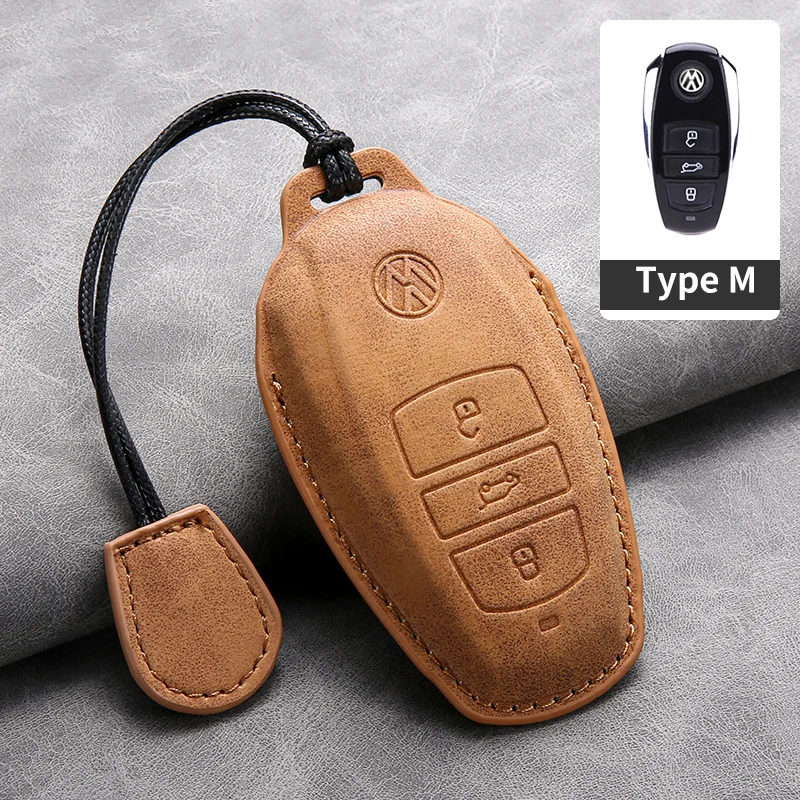 Suede Leather Car Key Case Shell Fob for VW Volkswagen Touareg 2011 2012 2013 2014 2015 2016 2017 2018 Auto Keychain Accessories