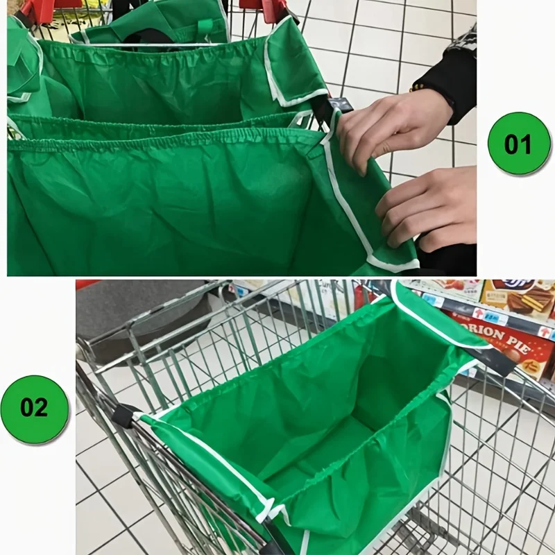 2/4er-Pack faltbare Einkaufstaschen aus Vliesstoff mit Griffen und Clips, tragbar, langlebig, für Supermarkt, Reisen, Urlaub, Lebensmitteleinkauf – Detail 5
