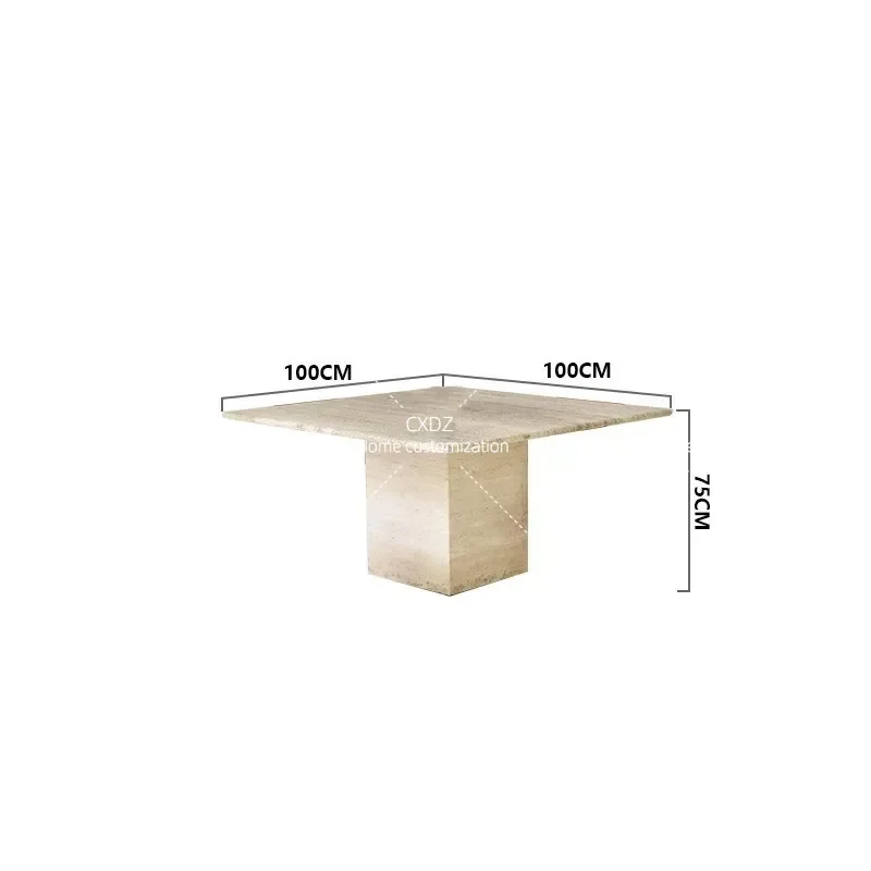 Natural Travertine Dining Table Rectangular Minimalist Style for Villa Hotel Simple Model Room Furniture