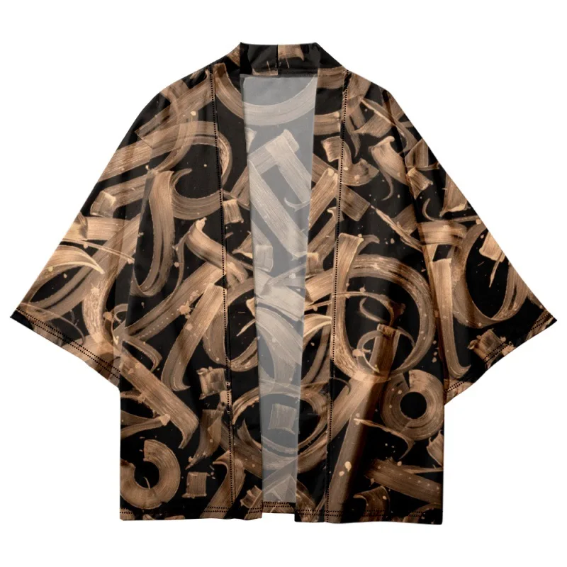 Plus Size Asian Clothing Fashion Letter Print Shirts Japanese Streetwear Casual Haori Cardigan Men Women Kimono Yukata