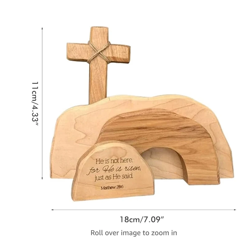 Easter Resurrection Scene Ornament Set 4 Pieces Wooden Tomb Cross Rock Nativity Scene Set Indoor Party Holiday Decorations