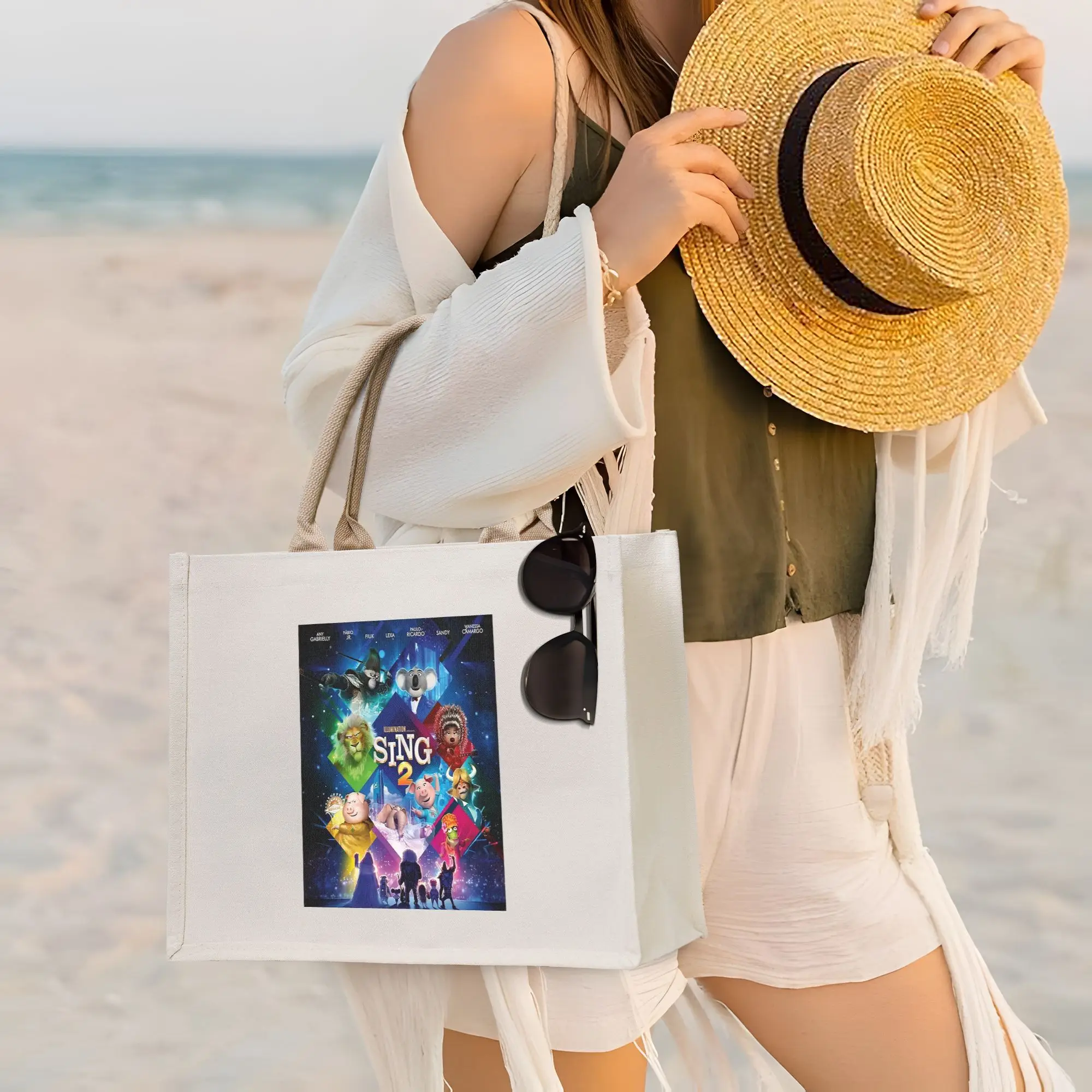 

Сумка-шоппер Movie Sing 2 из холщовой ткани, складная, для женщин, на плечо, дорожная сумка