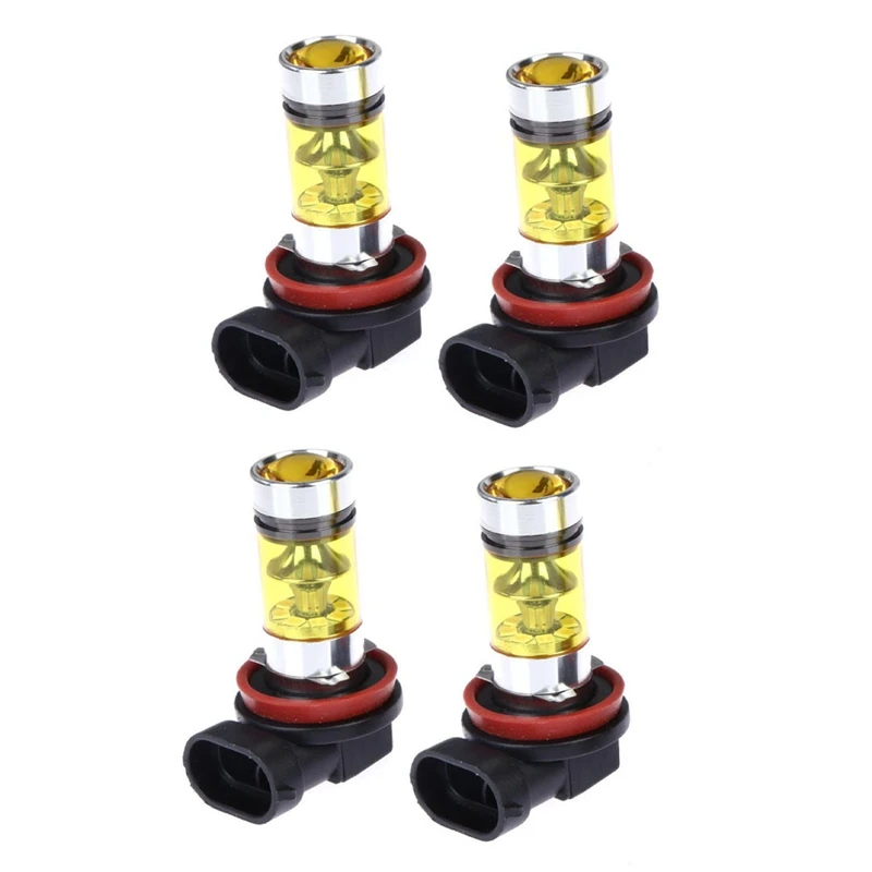 

4 X High Power Led Lights 100W H8 H11 Yellow Fog Light 2828 20Led Headlight Lamp