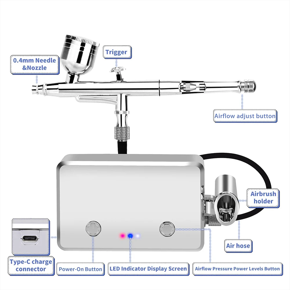 Cordless Airbrush With Compressor Kit Makeup Foundation Spray Air Brush Handheld Higher Power Pneumatic Tools