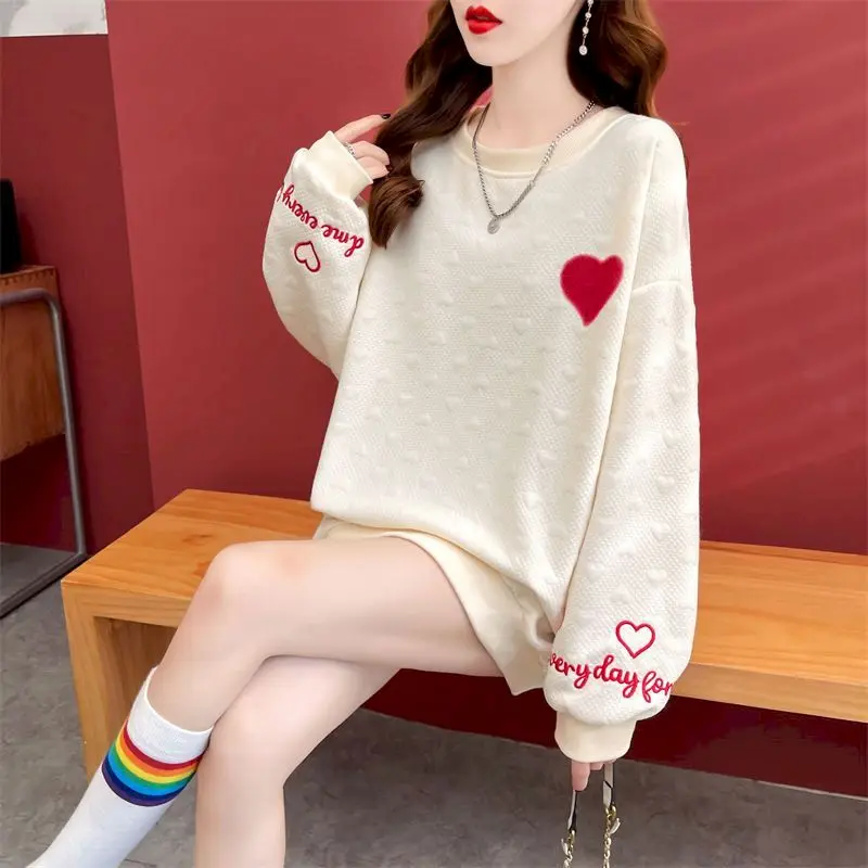 Love Design Pullovers Women Fashion Letter Embroidery Tops Spring Autumn Trend Thin Print Pullover Casual Oversized Sweatshirts