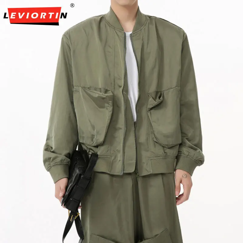 LEVIORTIN 2024 Autumn New Product American Silhouette Work Clothes Jacket Casual Wide Leg Pants Leading Set Trend for Men