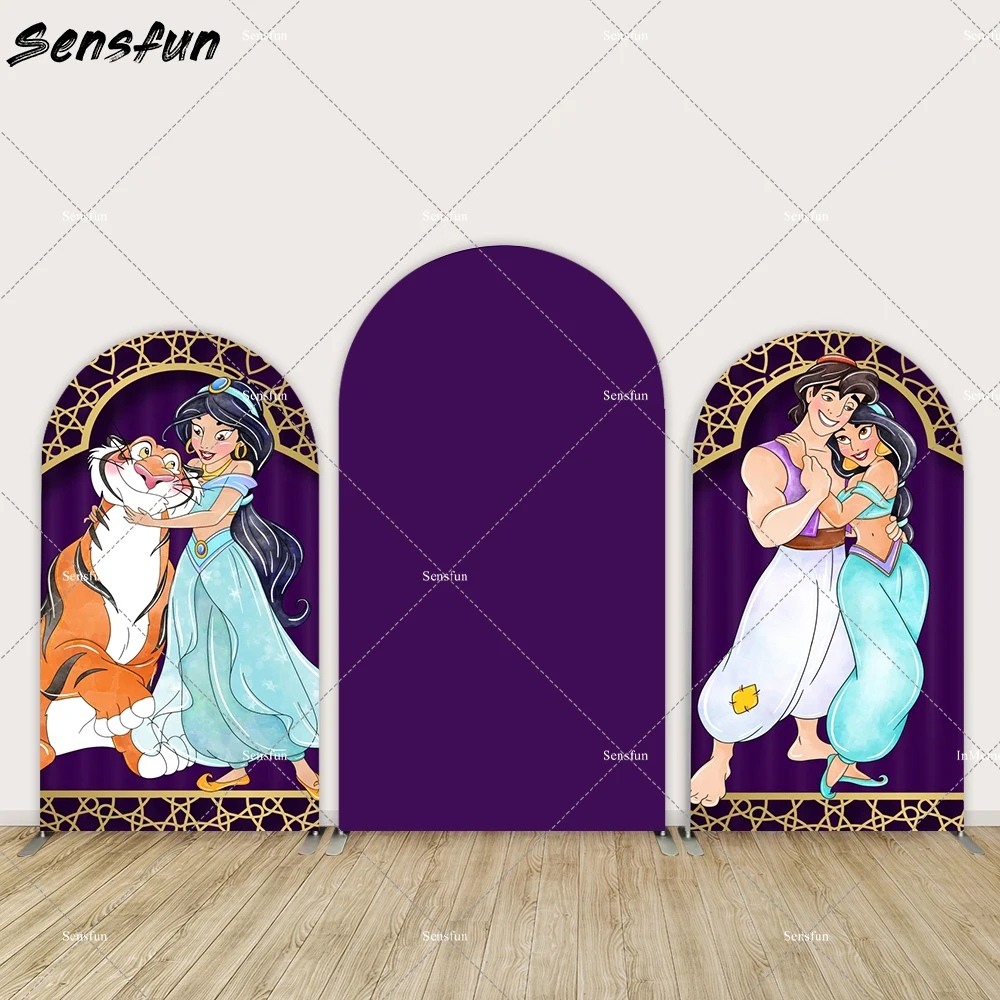 Purple Jasmine Arch Cover Wall Cartoon Aladdin Princess Girl Birthday Decoration Arched Backdrop Photo Background Party Banner