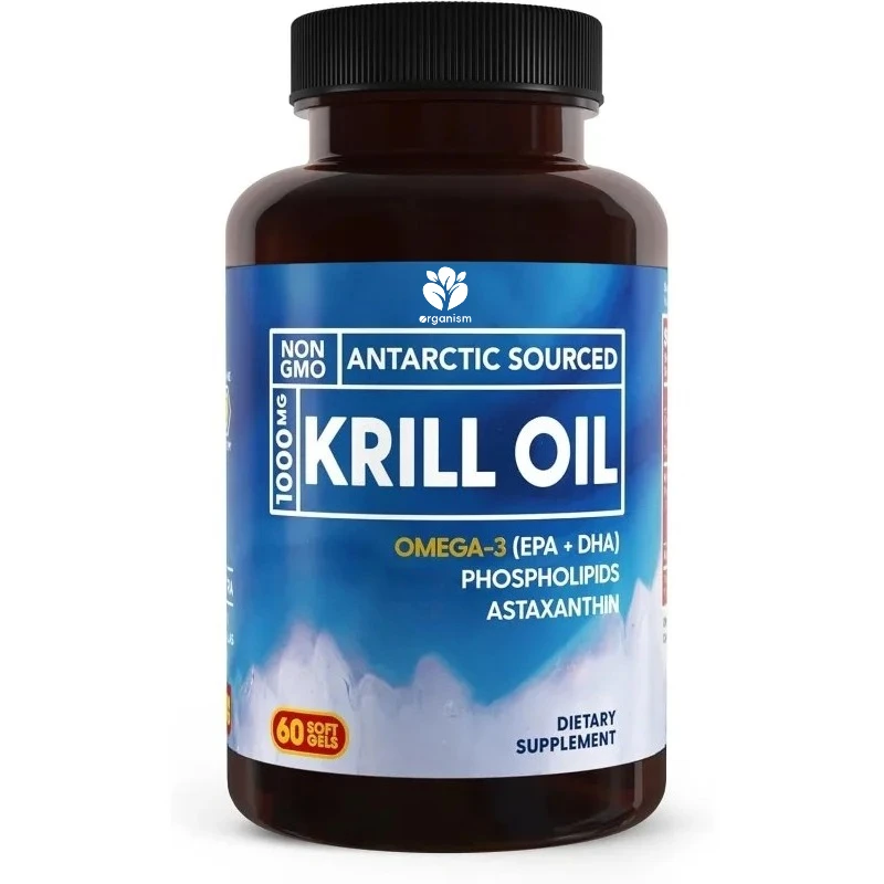 Antarctic krill oil supplement 1000mg | Omega-3 oil rich in EPA+DHA, astaxanthin, and phospholipids -60 softgel capsules