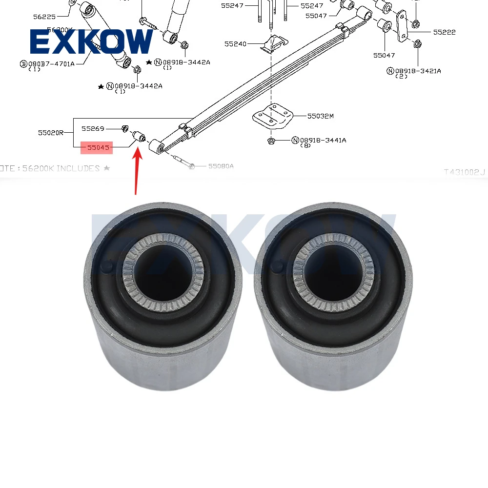 

2PC Rear Suspension Spring Bushings for Nissan Navara D40 2011- Frontier 2008-2012 2012-2016 55045-EB71B