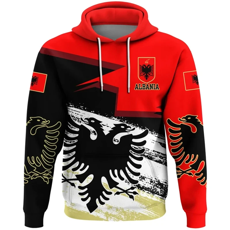 Albania Flag Hooded Sweatshirts 2024 New In Hoodies & Tracksuit Fashion Pullovers Albanian Emblem Eagle 3D Print Hoodies Tops