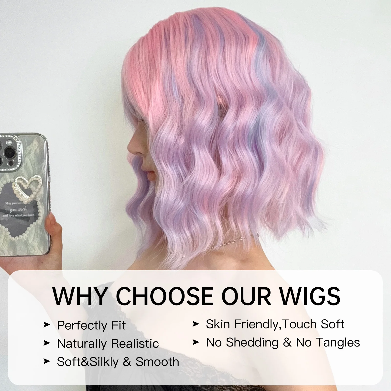 Kurze gewellte bunte Cosplay Perücken rosa lila Ombre Bob synthetische Perücke hitze beständige natürliche Haar Lolita Perücke mit Pony für Mädchen