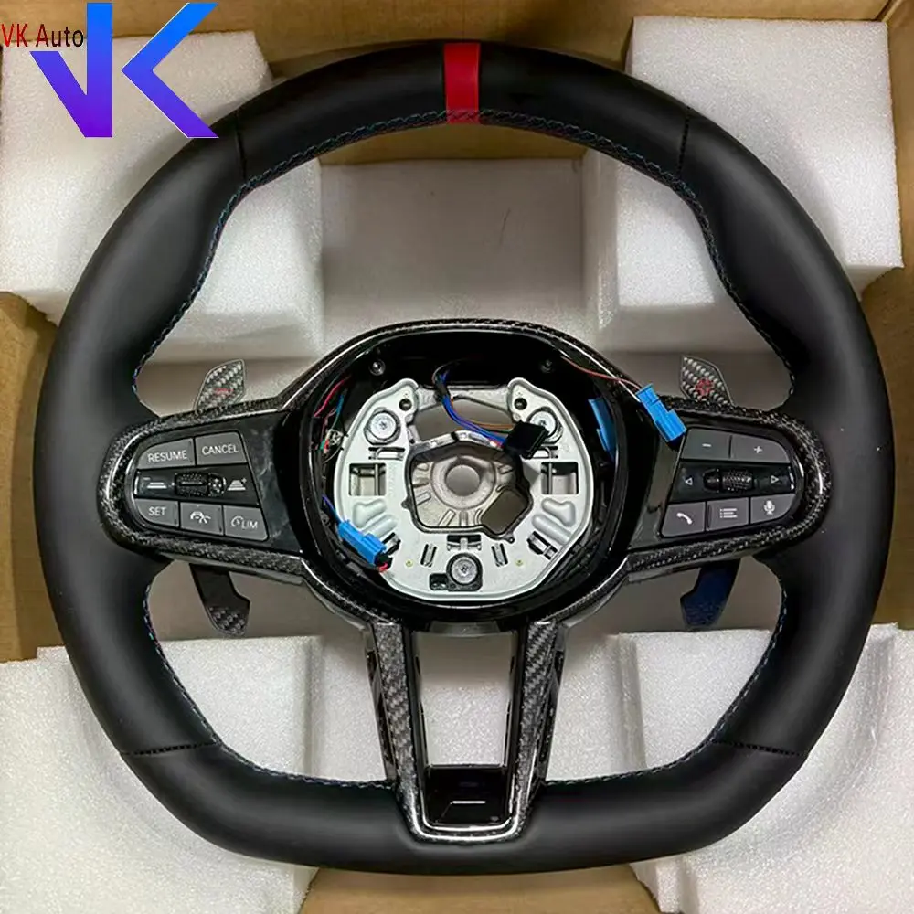 

Для BMW G20 G28 с подогревом 12 часов, красная полоса с отделкой ключами из углеродного волокна, кнопка рулевого колеса в сборе