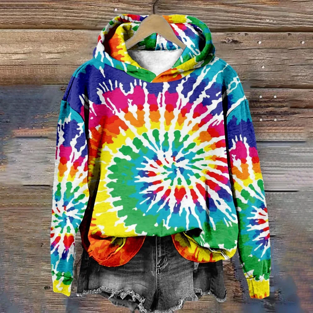 فقط قمة الموضة الملونة التعادل صبغ ثلاثية الأبعاد طباعة هوديس المرأة الخريف قمصان سويت شيرت بقلنسوة الشارع البلوز Y2K بدلة رياضية معطف للجنسين #5