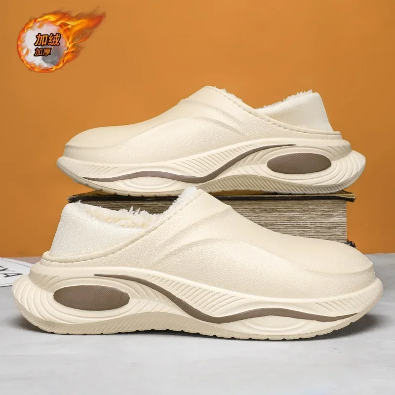 

Men Winter Warm Shoes Fashion Cotton Slippers Waterproof Home Cotton Shoes Thick Sole Snow Boots Fur Slides Plush Warm Slippers
