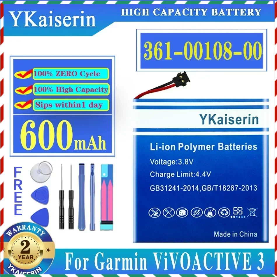 YKaiserin 600mAh Battery for Garmin ViVOACTIVE 3 ViVOACTIVE3 361-00108-00 NL28LL31B03OC Batteria