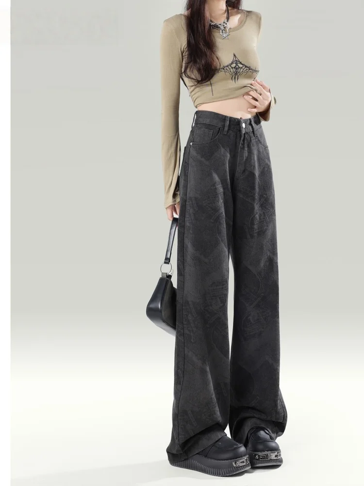 

plus Size High Waist Straight Leg Jeans Women's Spring Faion Pear ape Slimming Wide Leg Pants American Sle Vintage Waed