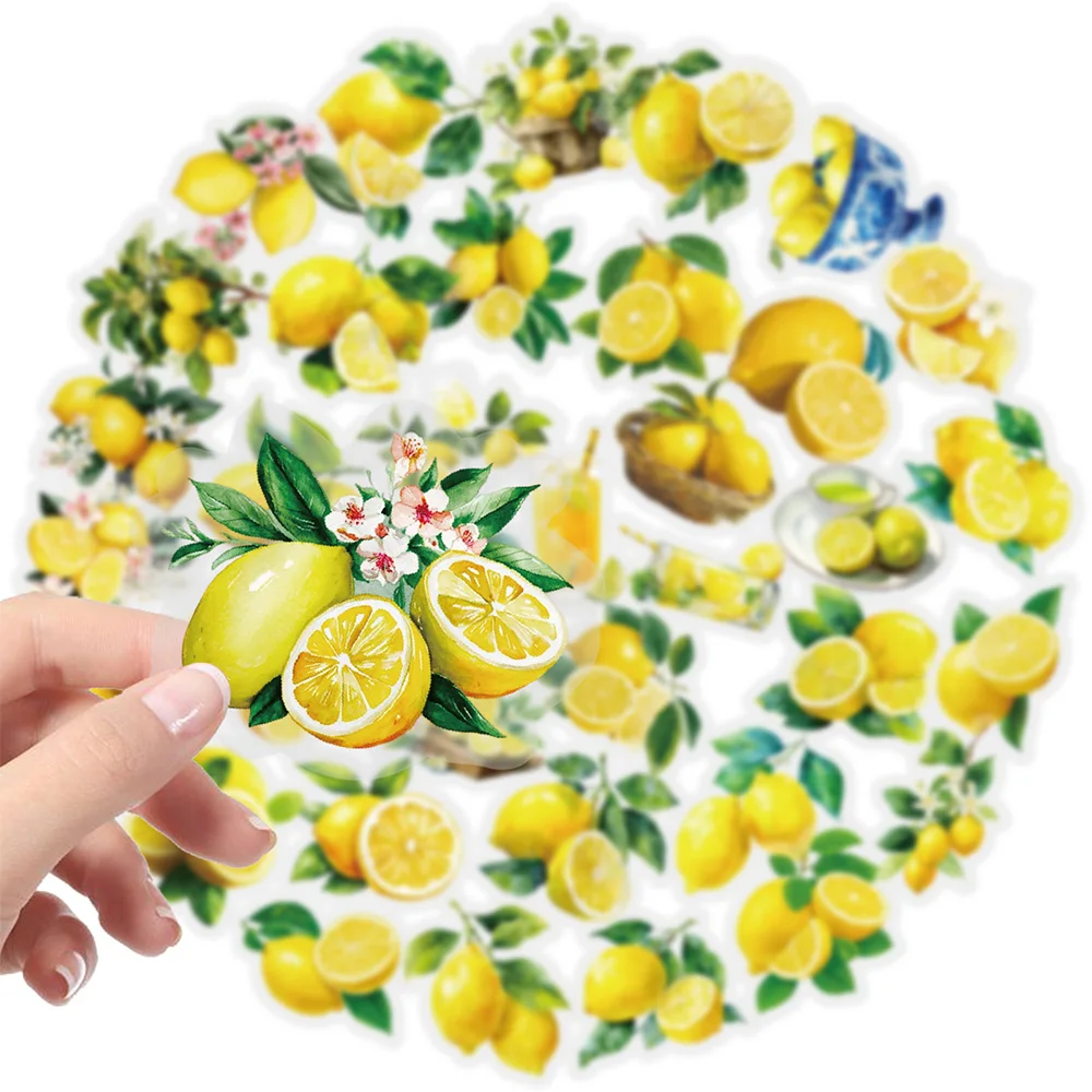 

56Pcs Fresh Lemon Themed Stickers Cute Cartoon PET Waterproof Decals for Laptop Notebook waterbottle Luggage Skateboard DIY Toys